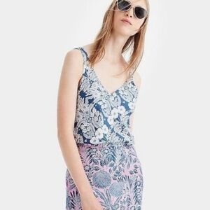 100% Silk Blue Floral Tank Top & Slip Skirt Set from Abigail Borg by J. Crew